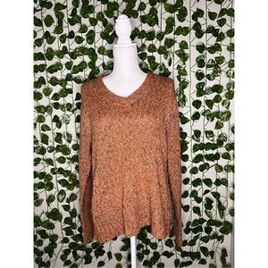 Bershka Orange Rust Long Sleeve Rib Stitch V-Neck Pullover Sweater Size 18/20W